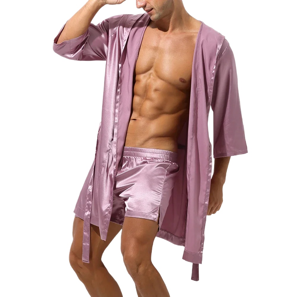 Men Hooded Robe Set Silk Satin - Men'S Grooming Lounge review and price